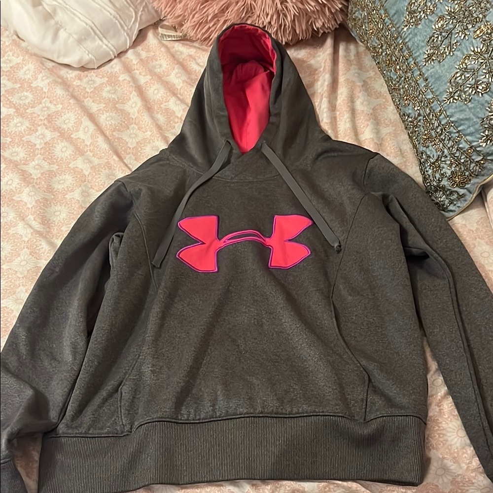 Under Armour Charcoal Hoodie with Neon Pink Logo